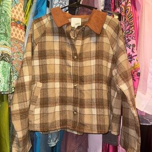 Plaid Button Down Shirt with Brown Collar